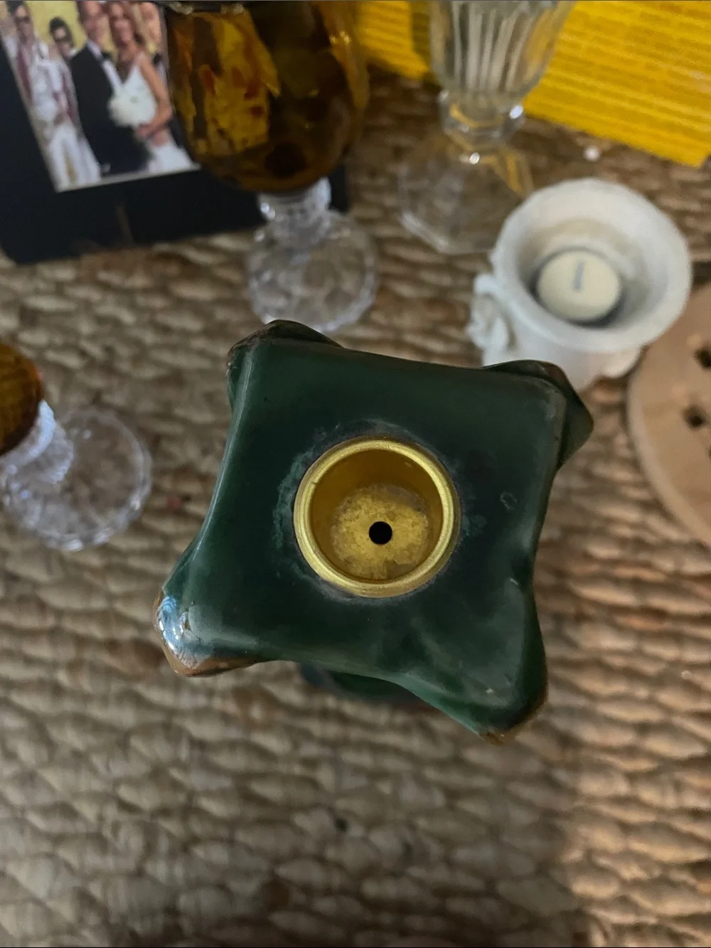 Green Ceramic Column Pedestal candle holder